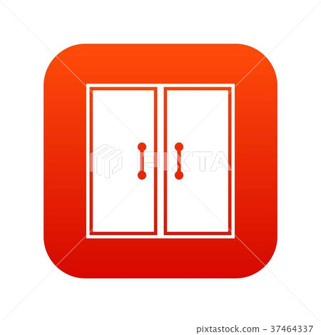 Two glass doors icon digital red 37464337