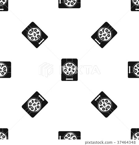 Pizza with pineapple and basil on board pattern seamless black 37464348