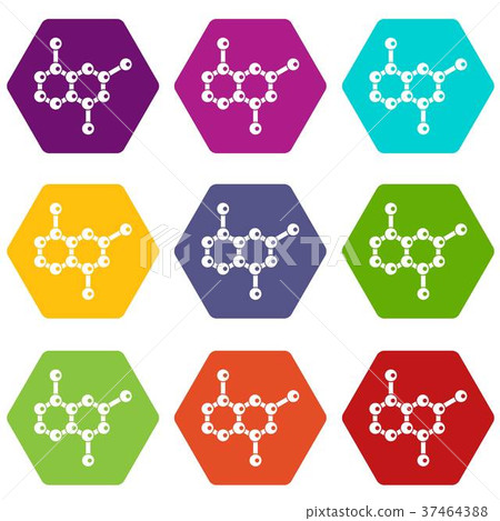 Molecule icon set color hexahedron 37464388