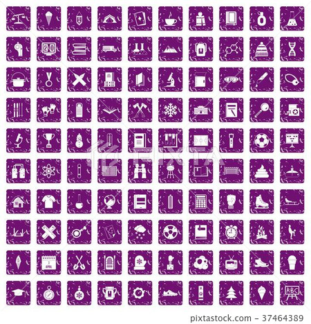 100 school years icons set grunge purple 37464389