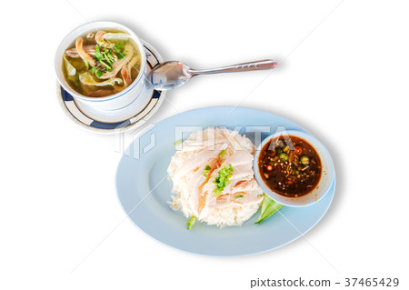 Thai traditional food set (Khao-Mun-Kai) isolated 37465429