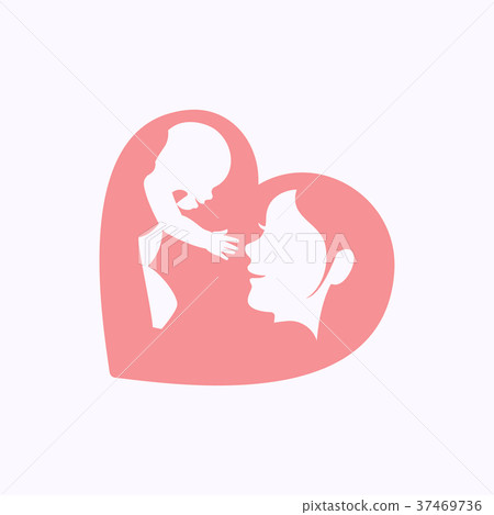Mother raising a baby in heart shaped silhouette 37469736