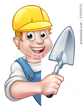 Builder Bricklayer Holding Trowel Tool 37470151