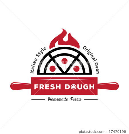 fresh dough pizza logo with red rolling pin fresh dough pizza logo with red rolling pin 37470196