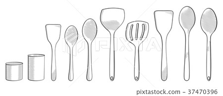Hand drawn modern spoons Hand drawn modern spoons 37470396