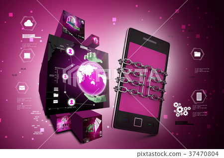 Smart phone with chain, safety concept Smart phone with chain, safety concept 37470804