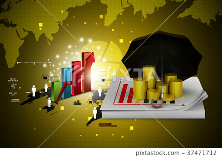 Gold coins under a black umbrella 37471712