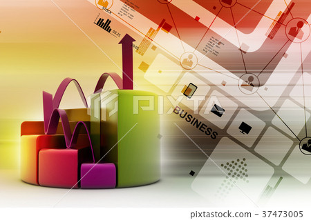 finance pie and bar chart graphs with growingarrow 37473005