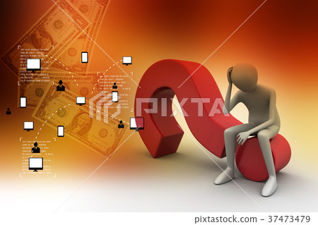 3d man sitting on the question mark 37473479