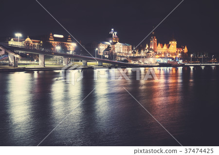 Szczecin (Stettin) City at night, Poland. 37474425