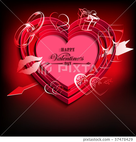 design with silhouettes of heart, wedding rings 37478429