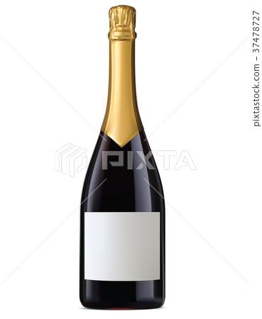 Champagne bottle with gold foil isolated. Vecto 37478727