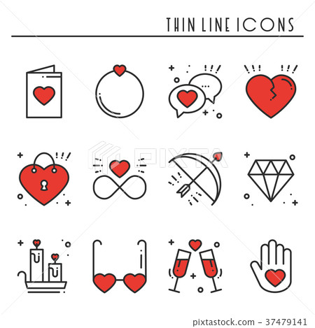 Love line icons set. Happy Valentine day signs and 37479141