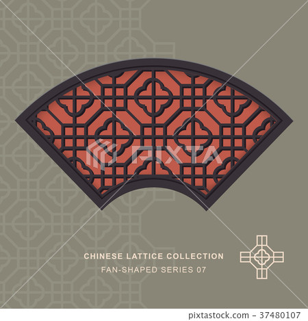 Chinese window tracery lattice isolated object Chinese window tracery lattice isolated object 37480107