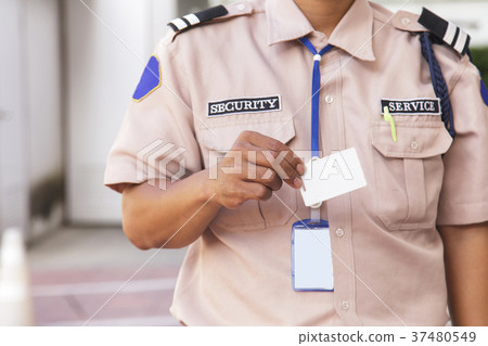 Security guard with opening barrier gate Security guard with opening barrier gate 37480549