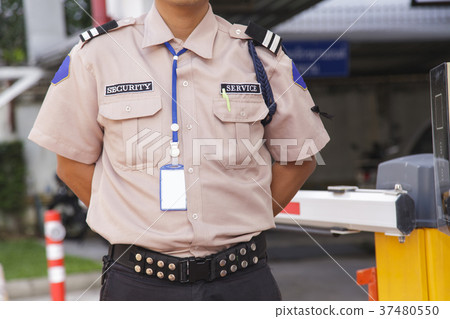 Security guard with opening barrier gate Security guard with opening barrier gate 37480550