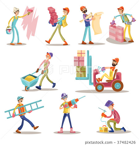 Construction builders or workers men vector Construction builders or workers men vector 37482426