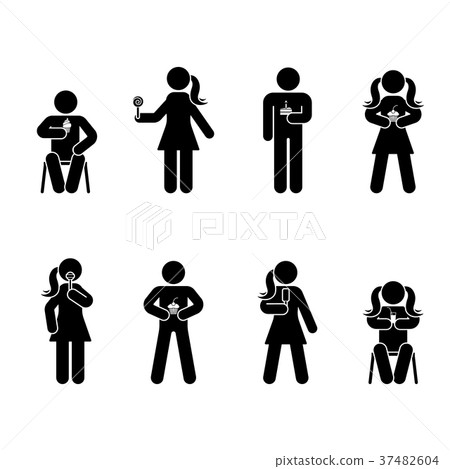 Stick figure different eating position set Stick figure different eating position set 37482604