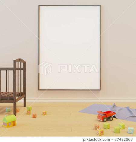Mock up poster in the children's room. 3D 37482863