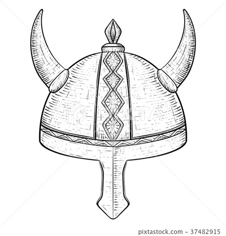 Viking helmet. Horned metal hat. Hand drawn sketch Viking helmet. Horned metal hat. Hand drawn sketch 37482915