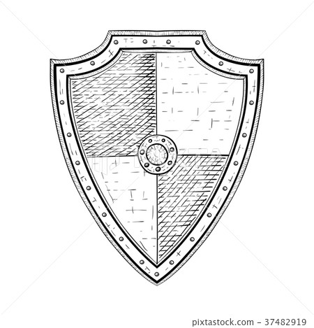 Viking shield. Hand drawn sketch Viking shield. Hand drawn sketch 37482919