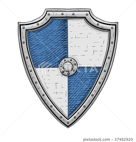 Medieval shield. Gray and blue armor. Hand drawn Medieval shield. Gray and blue armor. Hand drawn 37482920