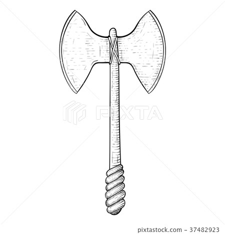 Two bladed viking axe. Hand drawn sketch Two bladed viking axe. Hand drawn sketch 37482923