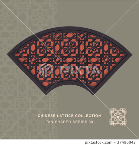 Chinese window tracery geometry isolated object 37486042