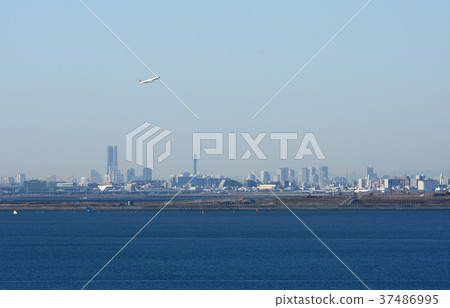 Japan's urban landscape "Haneda Airport seen from Maihama" (in the back you can see MM21 etc. in Yokohama) 37486995