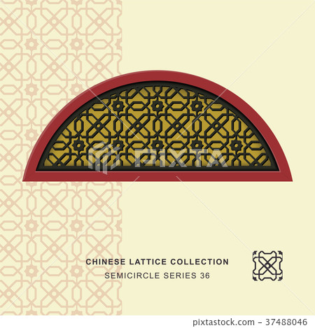 Chinese window tracery geometry isolated object 37488046