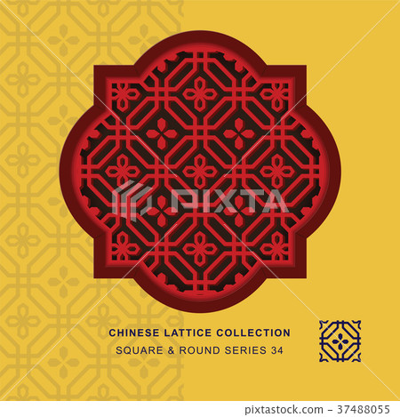 Chinese window tracery geometry isolated object Chinese window tracery geometry isolated object 37488055