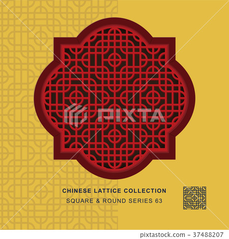 Chinese window tracery geometry isolated object 37488207