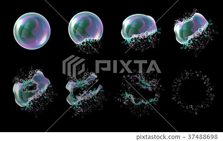 Vector 3d soap transparent bubble stages of the 37488698