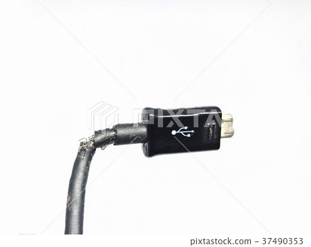 Broken USB cable isolated on white background Broken USB cable isolated on white background 37490353