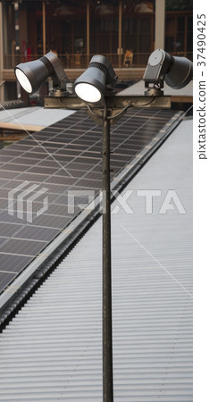LED pole with solar panel roof 37490425