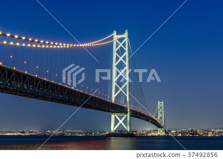 明石海峽大橋夜景 照片素材 圖片 圖庫