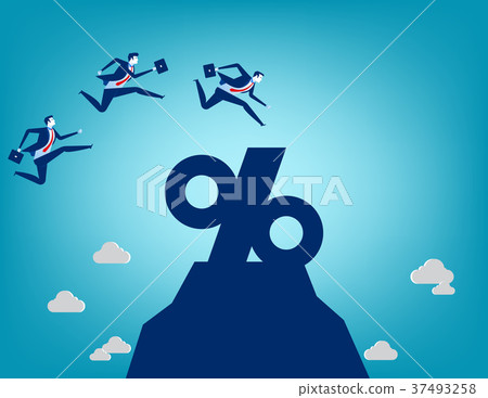 Business team jumping into percentage sign. 37493258