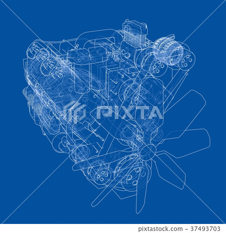 Car engine. Vector rendering of 3d - Stock Illustration [37493703] - PIXTA