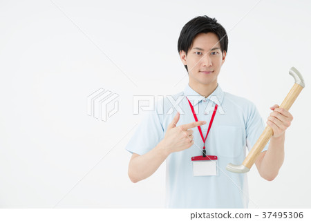 Care worker with handrail Care worker with handrail 37495306