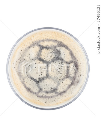 Glass of stout beer top with football shape 37496125