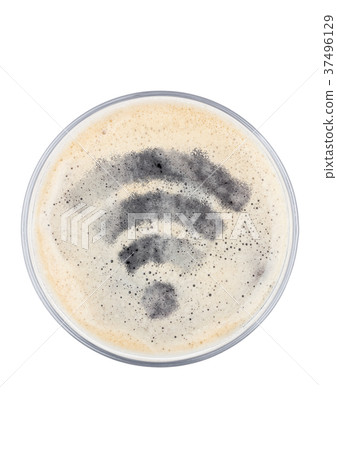 Glass of stout beer top with wi-fi symbol shape Glass of stout beer top with wi-fi symbol shape 37496129
