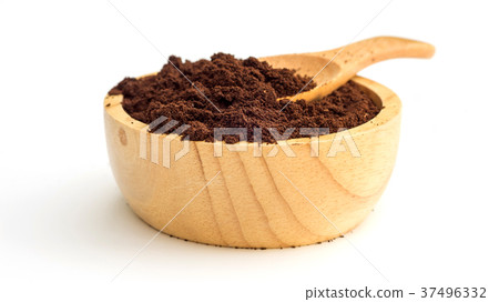 Roasted and ground coffee on a white background. 37496332