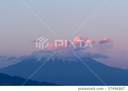 Mt. Fuji lit by the setting sun Mt. Fuji lit by the setting sun 37496867