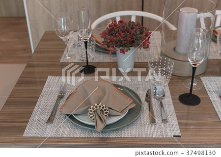 table set on wooden dining room table set on wooden dining room 37498130