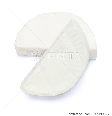 Piece of brie or camambert cheese on a white 37499097