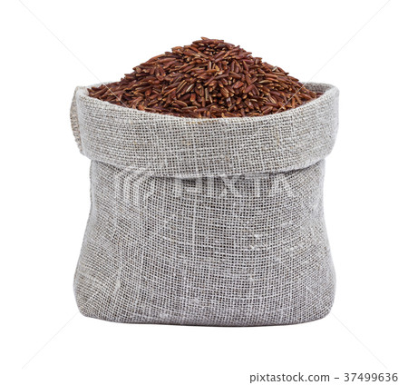 Red rice in bag isolated on white background Red rice in bag isolated on white background 37499636