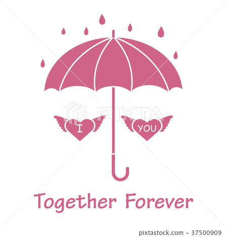 Two hearts with wings under an umbrella 37500909