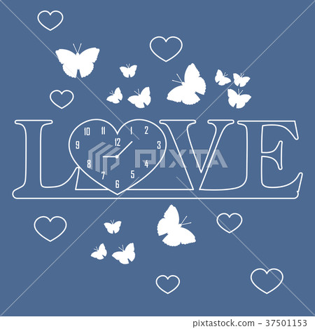 Romantic clock, butterflies and hearts Valentine's Romantic clock, butterflies and hearts Valentine's 37501153