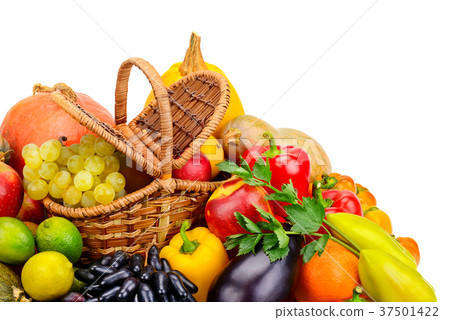Basket with fresh fruits and vegetables  37501422
