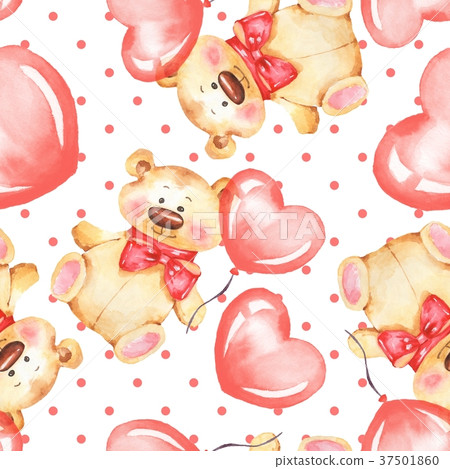Seamless pattern with Teddy Bear and balloons - Stock Illustration ...